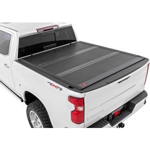 Rough Country Hard Tri-Fold Tonneau Cover for Chevy Silverado & GMC Sierra 1500/2500HD/3500HD (2014-2019) - Low-Profile Aluminum Truck Bed Cover, Fits 5'9 Bed w/Rail Caps