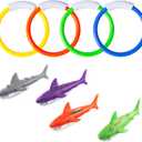 Pool Diving Toys, Underwater Swimming Pool Toys for Kids Ages 4-8, Diving Rings and Training Sharks for Learning to Swim, 8 Pack