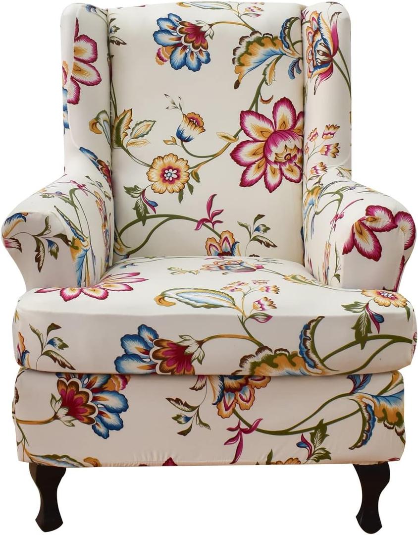 HAOYONG Wing Chair Slipcovers Printed Wingback Chair Covers 2 Pieces Wingback Armchair Slipcover Stretch Chair Slip Covers Washable Armchair Protector Cover for Living Room and Bedroom (108)