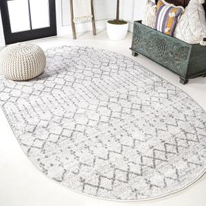 JONATHAN Y Boho Vintage Diamond Cream/Gray Oval Area Rug 4X6 ft, Moroccan Hype for Living Room, Bedroom, Kitchen, Office, Easy-Cleaning, High Traffic, Pet-Friendly, Non-Shedding (MOH101B-4OV)