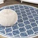 JONATHAN Y Moroccan Trellis Indoor Outdoor Round Area Rug 4 Ft Navy/Gray, Trebol Textured Weave for Backyard, Patio, Porch, Easy-Cleaning, High Traffic, Pet-Friendly, Non-Shedding (SMB109D-4R) (3'11" (Round))
