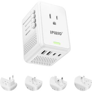 Converter for European Travel, 220v to 110v Voltage Converter with AC Socket, 2 USB C & 2 USB A Ports