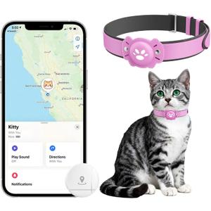 2-in-1 GPS Tracker for Cats: Smart Pet Collar with Real-Time Tracking,No Monthly Fee/Subscription (iOS & Android) Waterproof, Anti-Lost,365-Day Long Battery Life GPS Tracker Cat Collar (Pink)