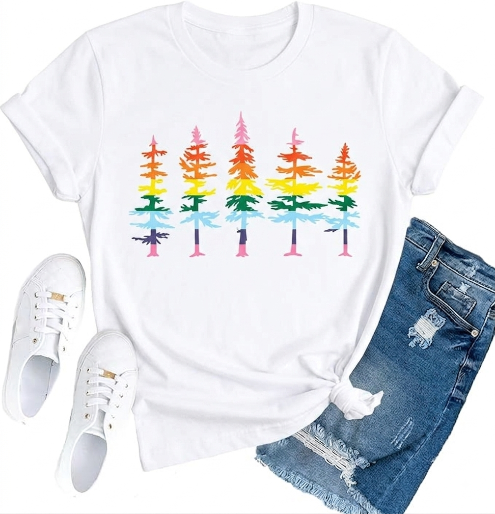TUPOSU Gay Pride Shirts for Women Lesbian Rainbow Tree T-Shirts Queer LGBTQ Equality Tee Top