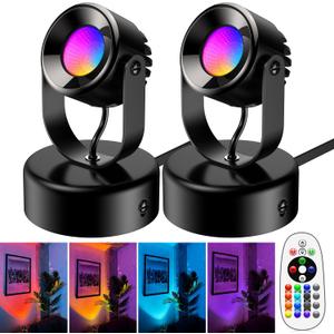 7W RGBW Uplights Indoor, Spotlights Indoor Christmas LED Color Changing Uplights Indoor with Remote Dimmable Function Memory Feature LED Ambient Lighting for Party,Bar,Esports Room,2 Pack