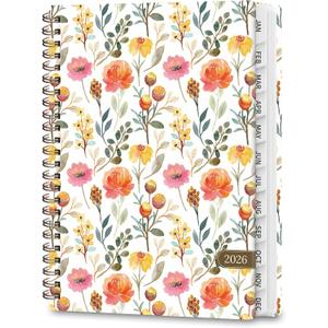 2 x 2026 Planner, Weekly and Monthly Calendar Book Planner, Agenda 2026 from January to December, Academic Planning for School, Offices Supplies, Painted Flowers