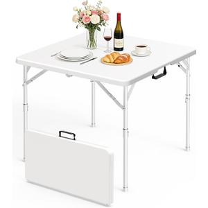 34" Square Folding Table with Built in Handle & Steel Legs, Heavy Duty Portable Card Table, Foldable Tables Perfect for Party, Dining, Wedding, Events, Picnic Indoor, Outdoor, Camping, Utility