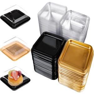150 PCS Clear Plastic Mini Cake Boxes 3.5Inch Muffin Boxes Biscuit Boxes Cheese Pastry Moon-Cake Dessert Box Packaging Containers for Party,Requires A Sticker To Secure The Lid, Sticker Not Included