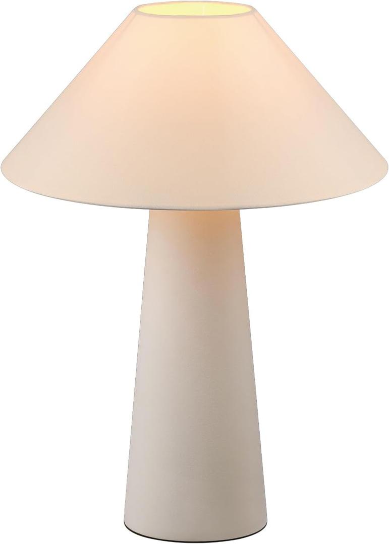 Novogratz x Globe 18" Ceramic Table Lamp, Matte Cream, Off-White Tapered Fabric Shade, in-Line Rocker Switch, 5 Ft. Clear Cord, Home Office, Desk, Living Room