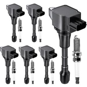 UF550 Ignition Coil Pack & Spark Plugs Compatible with INFINITI EX35 FX35 G25 G35 JX35 M35 M35h Q50 Q70 QX60 Nissan Maxima Murano Altima Pathfinder Quest 2.5L 3.5L 2008 2009 2010 2011 2012 2013 6Pcs