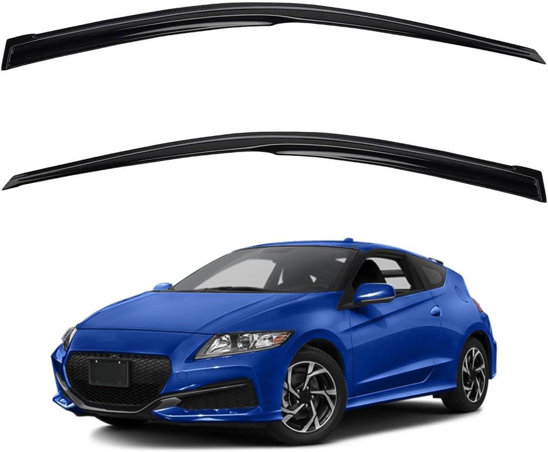 Window Rain Guard Compatible with 2011-2016 Honda CR-Z, 2pcs JDM 3D Wavy MU Style Window Visors Outside Mount Type Dark Smoke Tint Tape-On Side Sun Guards Set of 2