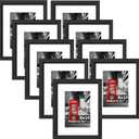 Lavezee 8x10 Picture Frame Set of 9, Made to Display Photos 5x7 with Mat or 8x10 Without Mat for Wall and Tabletop Black Frames