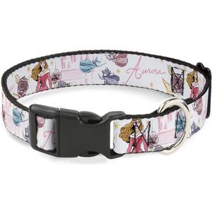 Buckle-Down Dog Collar Plastic Clip Sleeping Beauty Aurora and Fairy Godmothers Pose with Script 9.5 to 14.5 Inches 0.5 Inch Wide