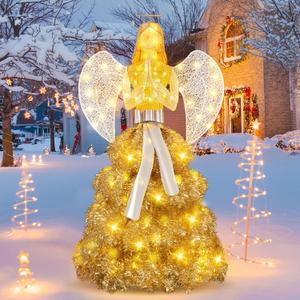 Shintenchi 5FT Lighted Christmas Angel, Outdoor Xmas Decoration with 150 LED Lights, Pre-lit 3D Glittered Angel for Lawn Yard Garden with Ground Stakes and Zip Ties, Warm Golden Color