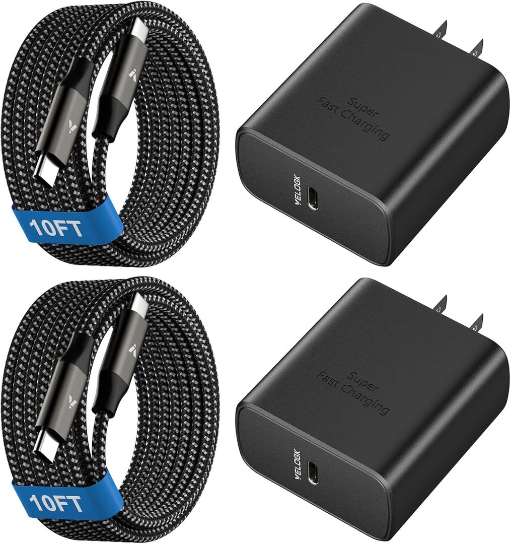 Super Fast Charger USB C, Type-C Android Phone Charger Fast Charging Block with 10FT Type C Cords for Samsung Galaxy S26 Ultra/S25 Ultra/S24 Ultra/S24+/S23 Ultra/S23+/S22 Plus/S20, Tab S9/S8 Ultra