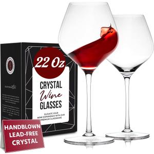 Gusto Nostro Crystal Wine Glasses Set of 2, 22 Oz Long Stem Modern Wine Glasses for White and Red Wine, Dishwasher Safe, Fancy, Elegant, Large and Tall Wine Glass for Wedding Christmas Anniversary (Crystal Design 3)