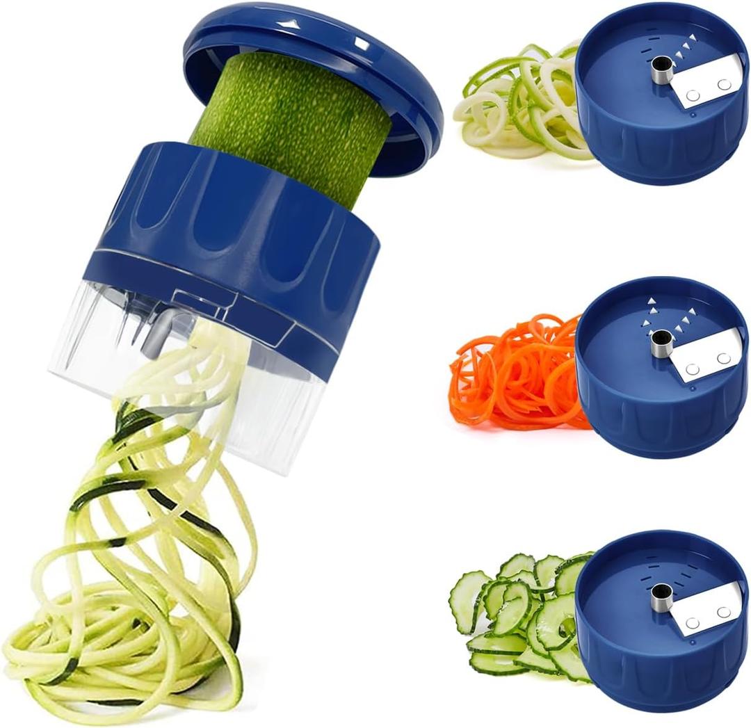 SUREWIN 3 in 1 Vegetable Spiralizer Slicer, Adjustable Zucchini Carrot Noodle Maker, Cucumber Spiral Cutter, Easy to Use Kitchen Tool（Blue）
