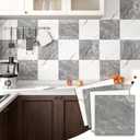 2 x 20-Pack Peel and Stick Marble Wall Tiles, 12 x 12 Self-Adhesive Backsplash Tile, PVC Wall Panels for Bathroom, Kitchen, Living Room and Laundry Room, Polish Dark Grey&White Marble (Not Real Tile)