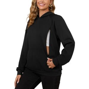 Bhome Nursing Sweatshirt Hoodie for Breastfeeding with Hidden Zippers Maternity Breast Pumping Tops Kangaroo Pocket (X-Large, Black)