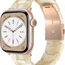 Resin Watch Band Compatible with Apple Watch Band for Women 38mm 40mm 41mm Tortoise Metal Buckle Wristband Bracelet Strap for iWatch Series 10 9 8 7 6 5 4 3 2 1 SE(Beige)