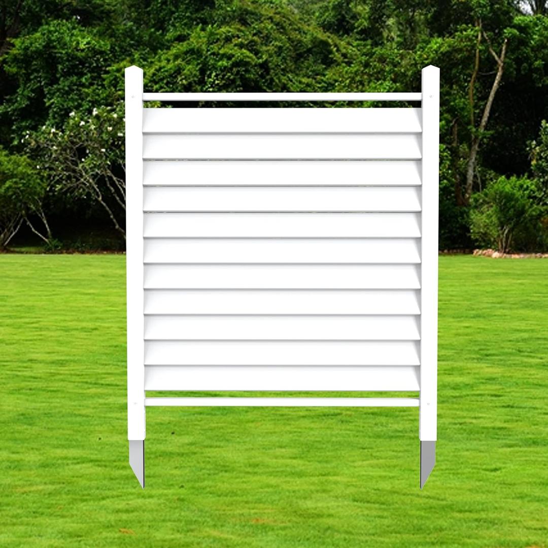 36" W X 45" H Reinforced White Vinyl Privacy Fence, Double Windproof Air Conditioner Fence Trash Can Fence, Louvered Vinyl Screen Panel Kit (1 Panels)
