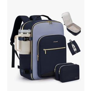 LOVEVOOK 40L Travel Backpack for Women & Men, Airline Approved Carry On Luggage with 3 Packing Cubes, TSA Overnight Bags, Waterproof Personal Item Bag, Weekender Essentials Backpacks fits 17" Laptop, Blue-Gray-Black