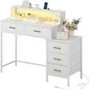 KOUSEI Vanity Desk Without Mirror, 47'' Small Makeup Vanity with 5 Fabric Drawers, White Dressing Table with Charging Station, Modern Simple Home Office Desks, Makeup Dressing Table Bedroom,White