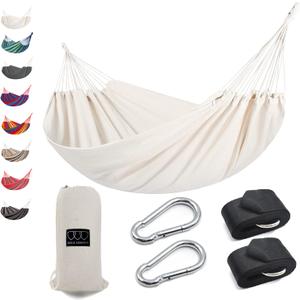 Gold Armour Brazilian Style Hammock with Tree Straps for Hanging, Portable Single Double Hammock for Camping, Outdoor, Indoor, Patio, Backyard (Beige White) Gold Armour Brazilian Style Hammock with Tree Straps for Hanging, Portable Single Double Hammock for Camping, Outdoor, Indoor, Patio, Backyard (Beige White)