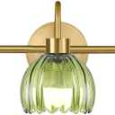 Bathroom Light Fixtures,3 Light Bathroom Vanity Light Over Mirror, Gold Wall Vanity Lights with Green Glass Shade for Bedroom Living Room Farmhouse (15-wall lamp)
