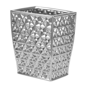 Ceramic Rectangular Small Trash Can - Wastebasket, Garbage Container Bin for Bathroom, Bedroom, Kitchen, Home Office, and Kids Room, Holds Waste, Recycling - Silver