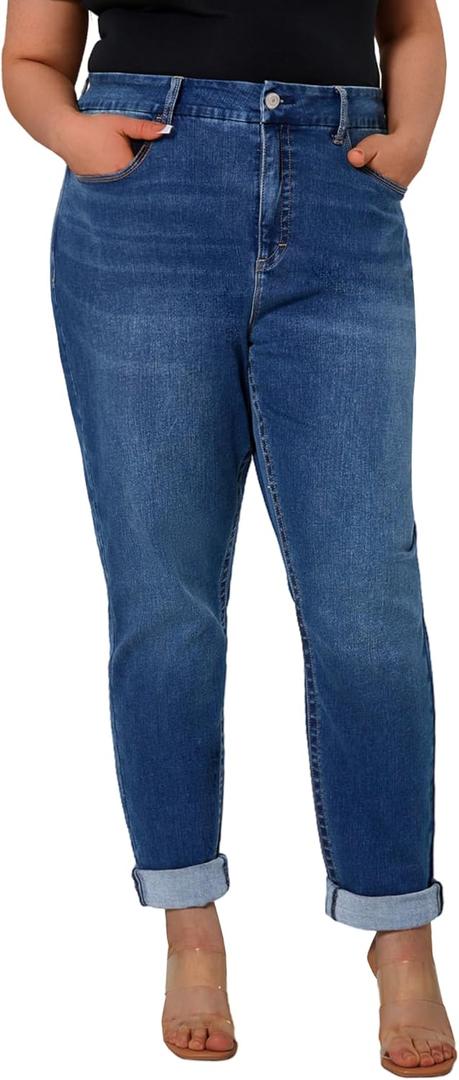 Women's Plus Size Jeans High Rise Skinny Stretchy Jean with Pockets Tummy Control Denim Pants Trendy (Blue, XXL)