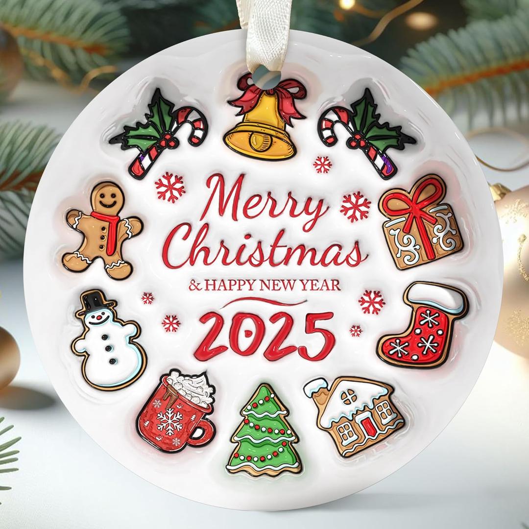 2025 Christmas Ornament - Gingerbread Snowman Candy Bell Cookie Chocolate Christmas Ornaments, New Year Ornaments - Hodiday Gifts for Family, Friends, Mom, Dad - Ceramic Ornament 2025