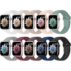 10 Pack Silicone Bands Compatible with Apple Watch 38mm 40mm 41mm 42mm 44mm 45mm 46mm 49mm Women Men, Soft Waterproof Replacement Wrist Sport Band for iWatch Series 11 10 9 8 7 6 5 4 3 2 1 SE Ultra (A-Black/Starlight/Pink Sand/Cactus/Navy Blue/Grey/Wine/Milk Tea/White/Smoke Violet)