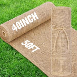 40" x50 Feet Burlap Fabric Natural Burlap Roll Multipurpose Burlap Tree Wrap Premium Weed Barrier Erosion Jute Fabric for Gardening, Weddings, Crafts & Holiday Decor Wedding Aisle Runner
