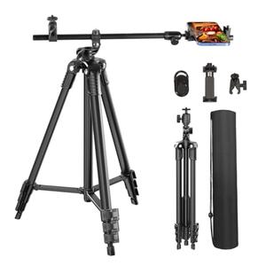 Arsoer Adjustable Height Tripod with Horizontal Column and Removable Clip Mount for Overhead Shot, 360 Rotation Tripod Stand with Wireless Remote/Carry Bag for iPhone/Webcam