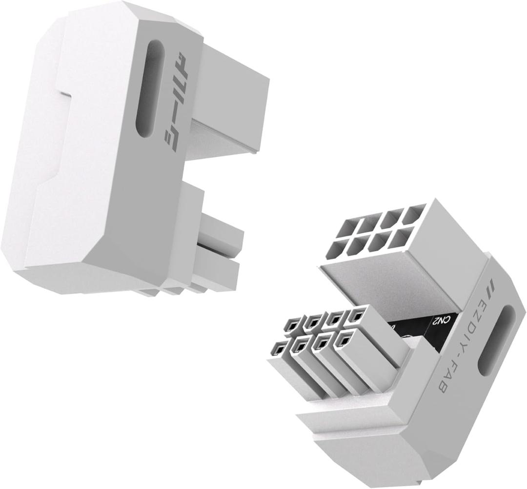 EZDIY-FAB Shield Series 8-Pin PCIe GPU Power Adapter,180-Degree U-Turn Angled Connector, Aluminum Design for Graphics Cards Reverse Type,White-2 Pack