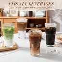 4 x Iced Coffee Cups with Lids: Coffee Bar Accessories - Ribbed Glass Tumbler with Straw and Lid 4Pcs - 20oz Leak Proof Tumbler - Reusable Glass Cups and Tumblers with Lid and Straws for To Go Iced Coffee