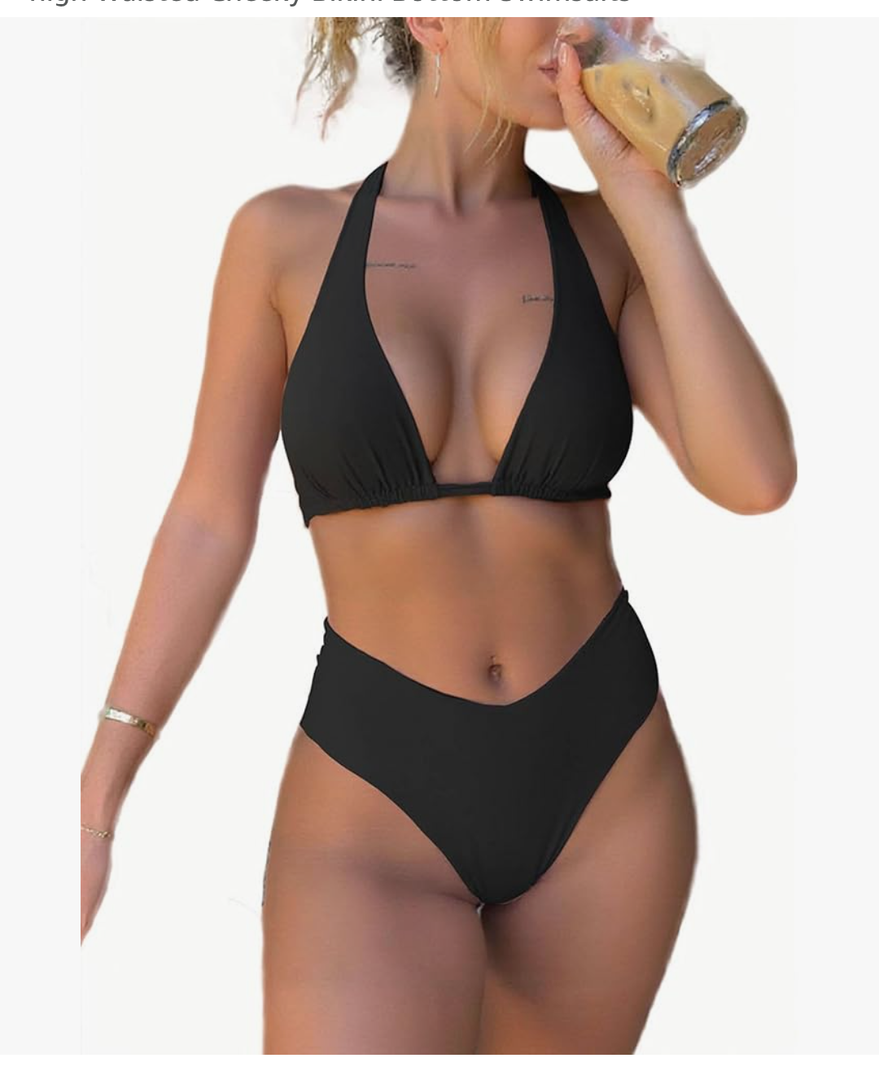 V Cut Bikini Sets for Women Halter Push Up Bikini Top Sexy high Waisted Cheeky Bikini Bottom Swimsuits Medium