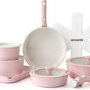 SENSARTE 17 Piece Ceramic Pots and Pans Set, Nonstick Detachable Handle Cookware, Induction Kitchen Cookware Set with Removable Handle, Dishwasher  Oven Safe (Pink)