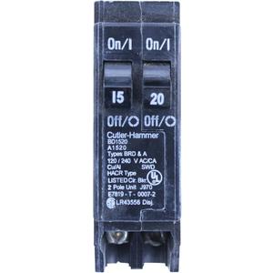 1- Eaton Cutler Hammer BD1520 Duplex Twin 2 Pole 15A & 20A Circuit Breaker BD2015