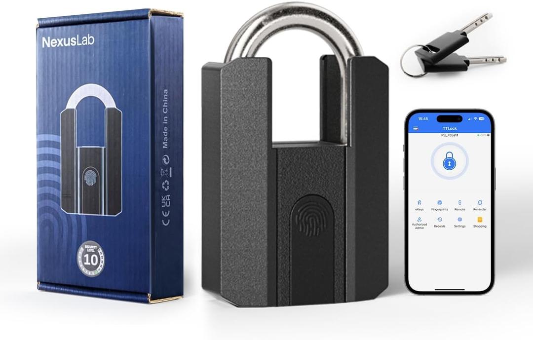 NexusLab Heavy Duty Fingerprint Padlock, Gate Locks for Outdoor Fence with Key, Rechargeable, 1-Year Standby, IP67 Waterproof, 50 Fingerprints,Ideal for Fence, Shed, Pool, Gate & Warehouse Security