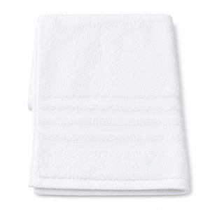 White Cotton Terry Hand Towel, Soft Absorbent Bathroom Towel with Decorative Stripe Detail