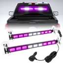 [Upgraded] Switchable 4 Colors Emergency Strobe Traffic Advisor Light Bar 162LED Windshield 2 in 1 Visor Safety Warning Hazard Flashing Lights for Funeral Escort Truck Vehicle (Purple/White)