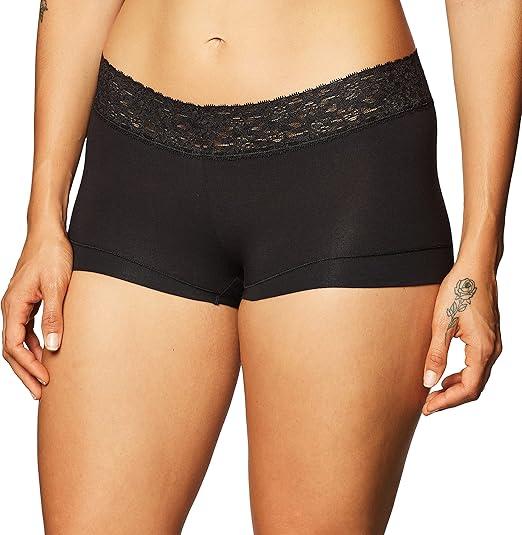 Maidenform Women's Dream Cotton with Lace Boyshort, Black, 3 Pack, Size XL