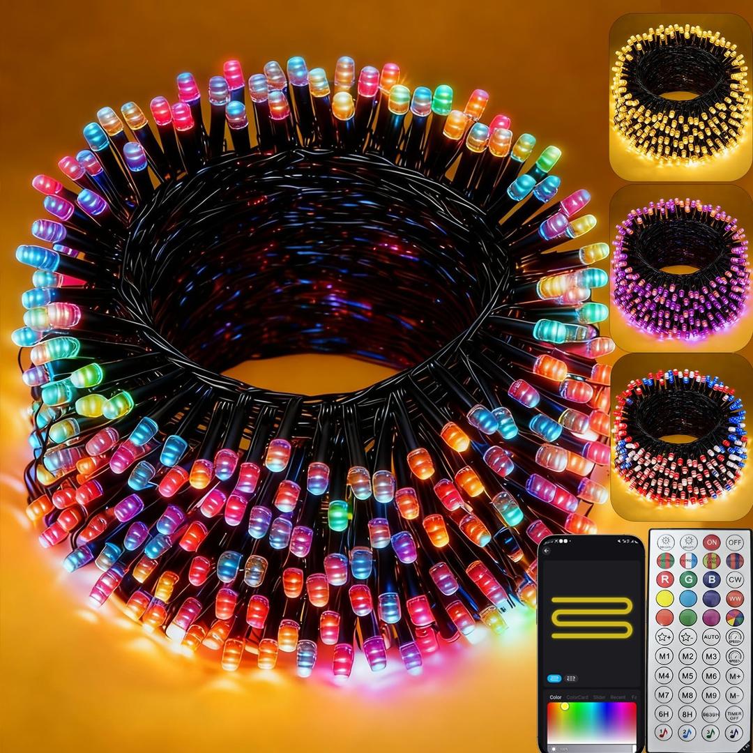Smart Color Changing Christmas Lights, 66FT 200LEDs RGB-IC String Lights, 80+ Modes, Timer, Remote & App Control, Christmas Decorations for Xmas TreeIndoor Outdoor Holiday