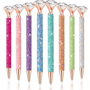 Fuutreo 8 Pcs Diamond Pens with Crystal Shining Glitter Gifts for Christmas Wedding Crystal Metal Cute Ballpoint Pens with Diamonds on Top for Girls Women Adult Bridal Shower