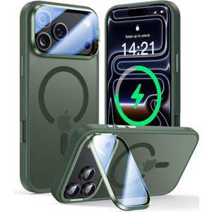 VOFATA [Upgraded Full Camera Protection] for iPhone 17 Pro Case with Camera Cover Stand [Fit for MagSafe][10FT Mil-Grade Protection] Translucent Magnetic iPhone 17 Pro Phone Case, Green