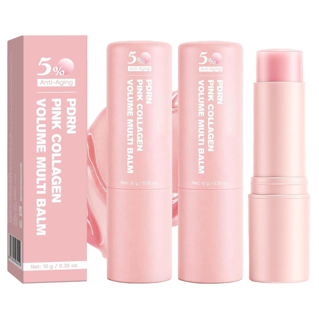 PDRN Pink Collagen Volume Multi Balm Stick, DNA & PDRN Collagen Wrinkle Stick – Wrinkle Care & Deep Hydration for Face, Lips, Eyes, Neck (2-Pack)