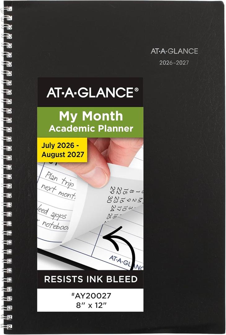 AT-A-GLANCE Academic Planner 2026-2027, Monthly, 8" x 12", 14-Month, DayMinder, Black (AY200)
