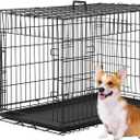 FDW Dog Crate for Medium Dogs 36 Inch Folding Metal WirePet Cage Double Door W/Divider Panel Indoor Outdoor Kennel Leak-Proof Plastic Tray,Black (36.0"L x 22.0"W x 24.0"H)